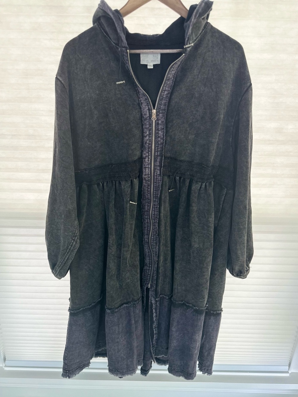 Oli & Hali Oversized Distressed Zip-Up Hoodie Duster/Dress | Size M